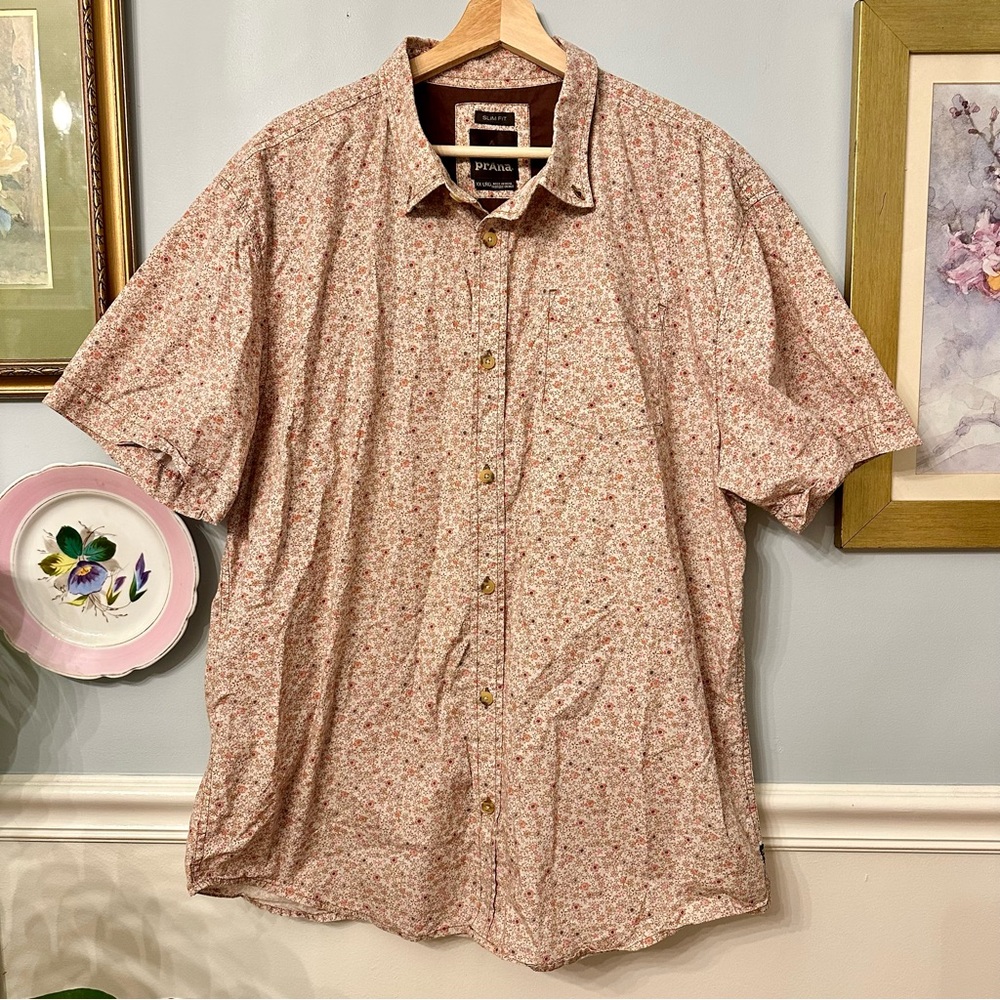 Prana Men’s Button Down Shirt XXL Broderick Floral Slim Fit Short Sleeve Western - Picture 2 of 7